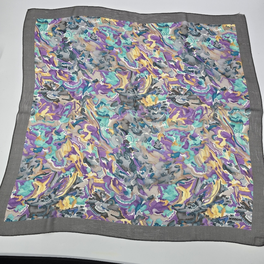 Missoni Multicolor Pattern Square Scarf Silk Grey… - image 1